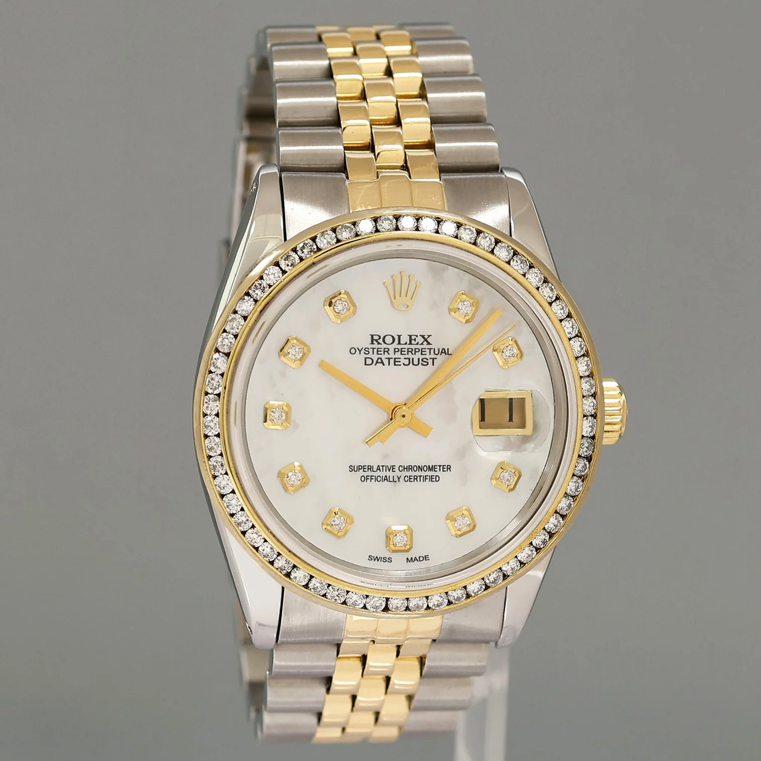 PEARL & DIAMOND BEZEL Rolex DateJust 16013 Two-Tone Yellow Gold Jubilee Watch Box - Image 3
