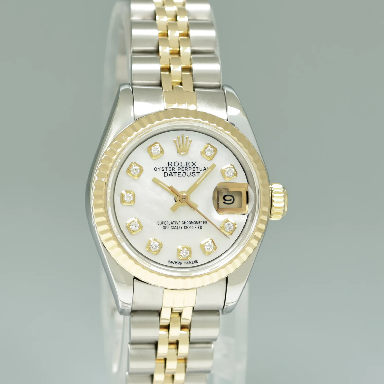 Pearl Diamond Ladies Rolex 69173 DateJust 26mm Two Tone Gold Jubilee Watch Box - Image 3