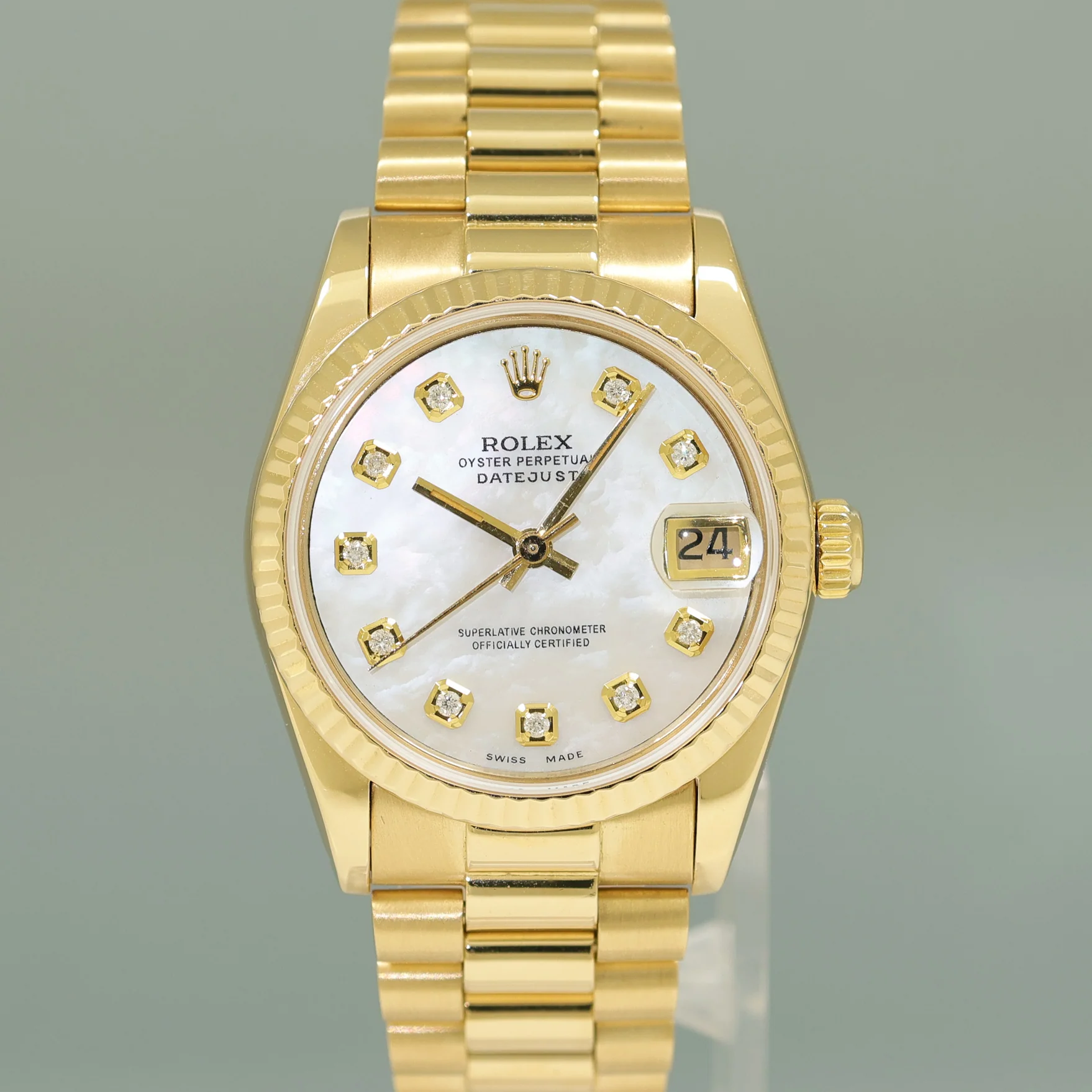 PEARL DIAMOND Rolex 68278 Yellow Gold 31mm Midsize Lady President Watch - Image 2