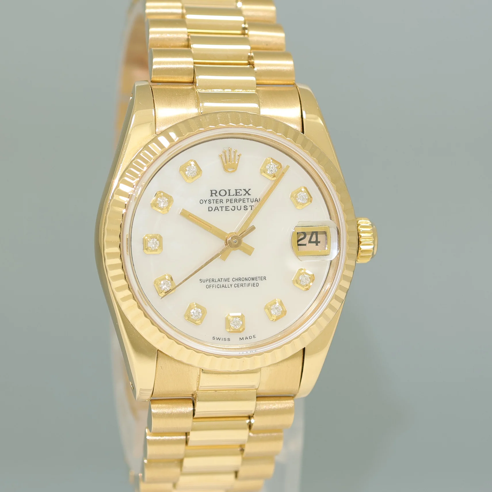 PEARL DIAMOND Rolex 68278 Yellow Gold 31mm Midsize Lady President Watch - Image 3