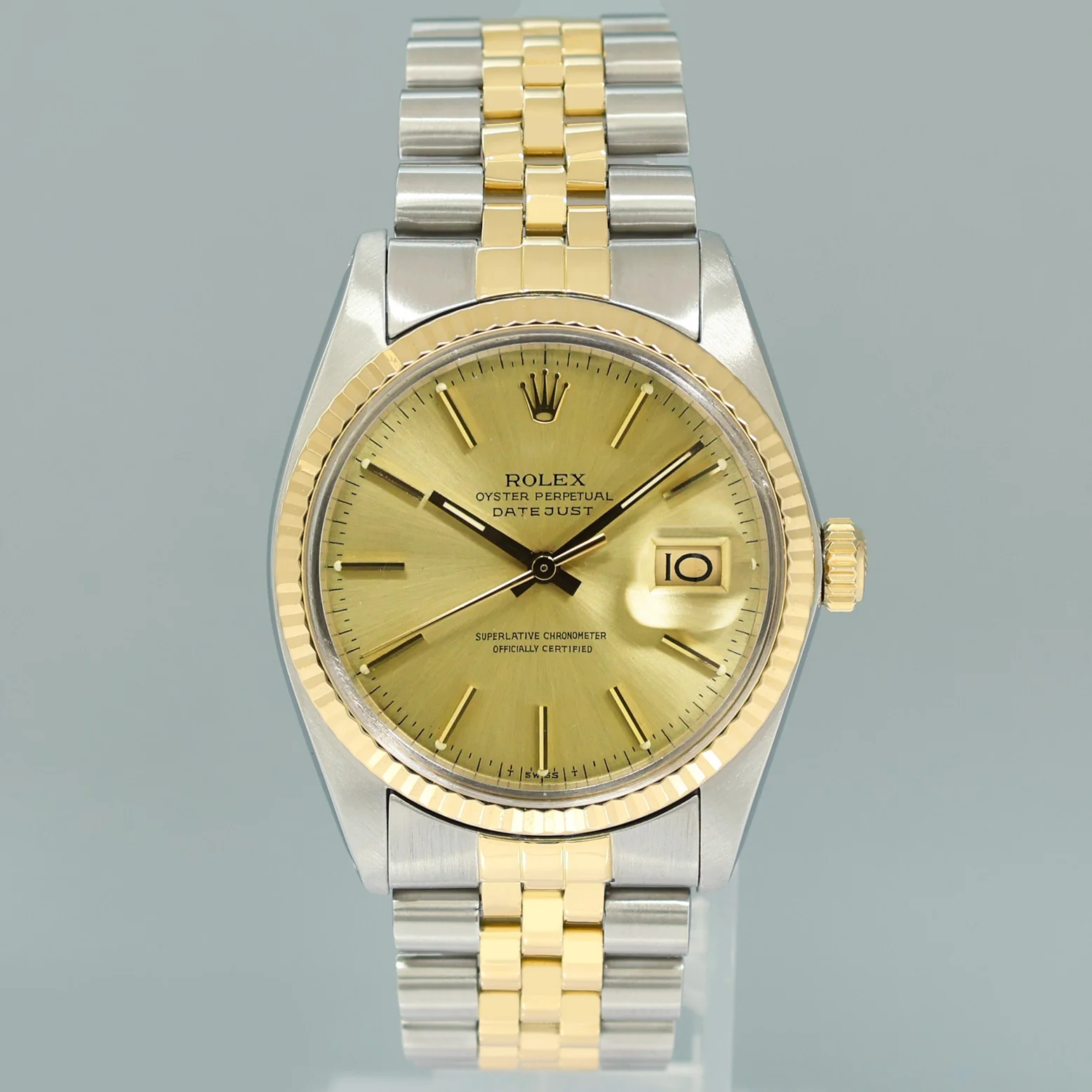 Rolex DateJust 16013 Champagne Stick Fluted Bezel Two Tone Gold Jubilee Watch - Image 2