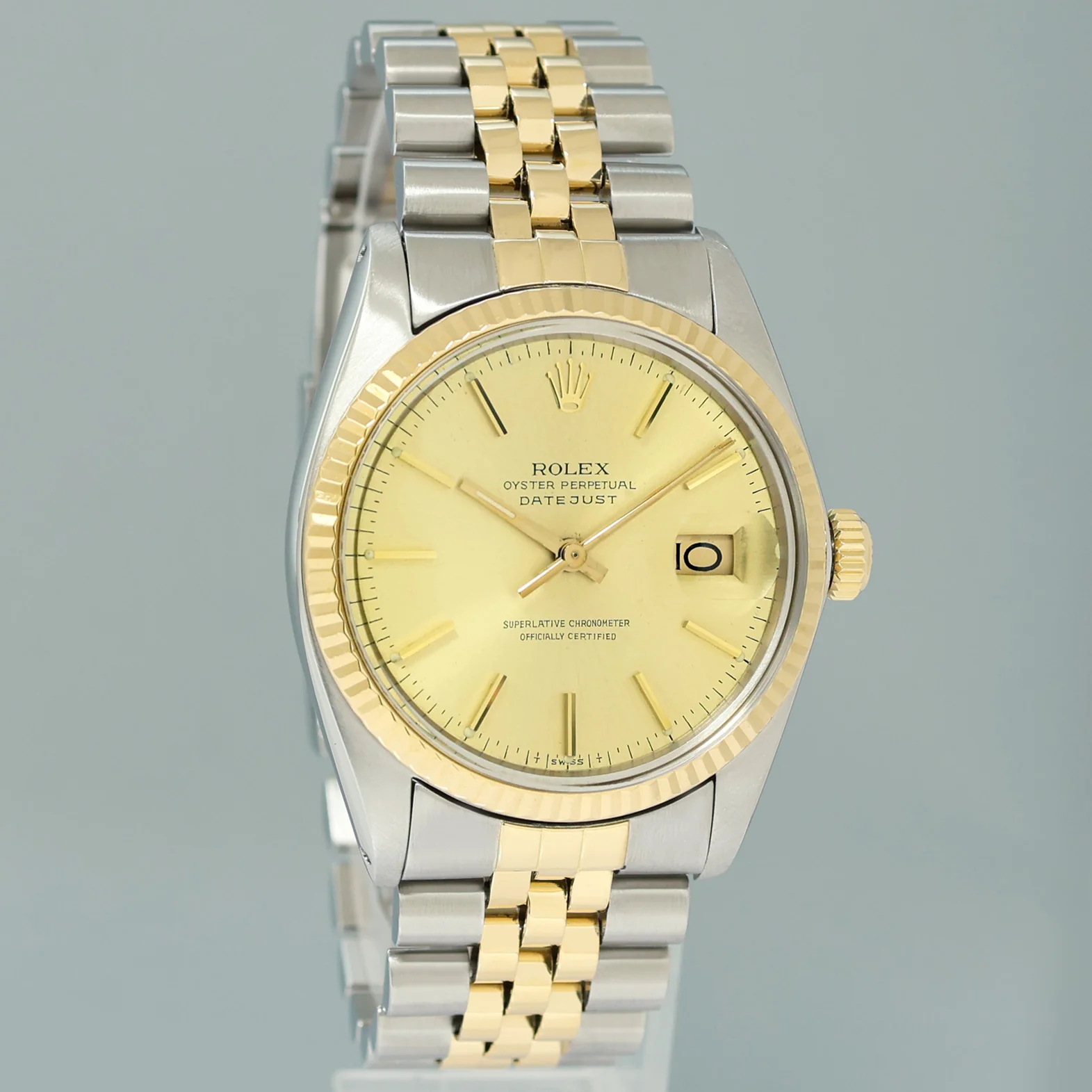 Rolex DateJust 16013 Champagne Stick Fluted Bezel Two Tone Gold Jubilee Watch - Image 3